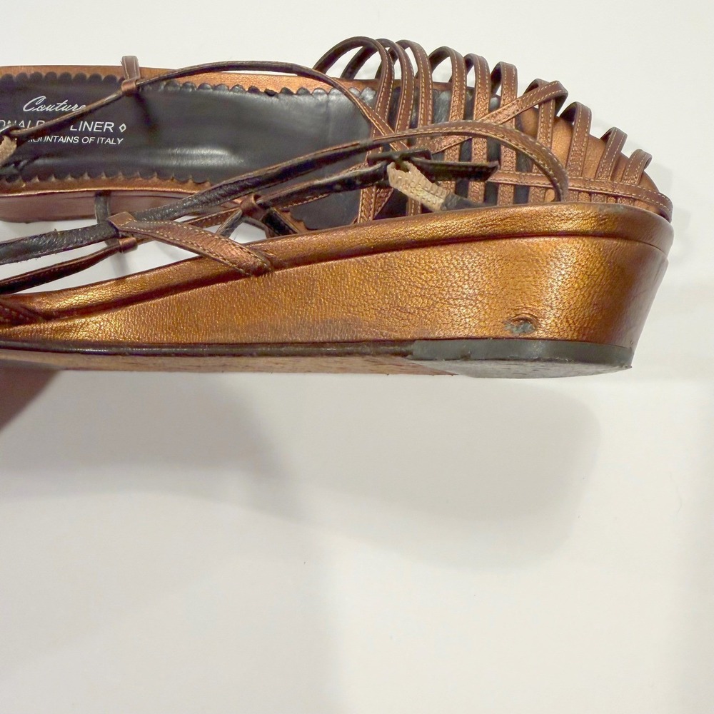 Donald J Pliner Couture Italian Leather Women 9 Bronze Strappy Wedge Sandals - Picture 6 of 7